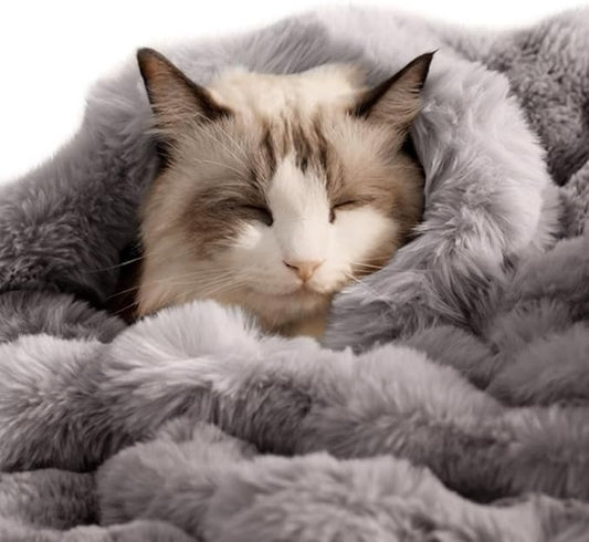 SOMAHE Cat Blanket, Reversible Sherpa & Bubble Fleece Pet Throw, Ultra-Soft Plush for Indoor Cats, Machine Washable, Anti-Static, Warm & Cozy, 22"×18" Inch Gray