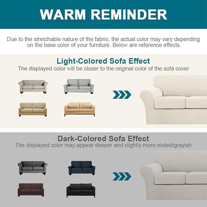 Turquoize 3 Piece Sofa Covers for 2 Cushion Couch Loveseat Slipcover Soft Couch Cover for Dogs-Washable Sofa Furniture Cover with 2 Individual Cushion Covers, Thick Jacquard Fabric (Loveseat, Ivory)