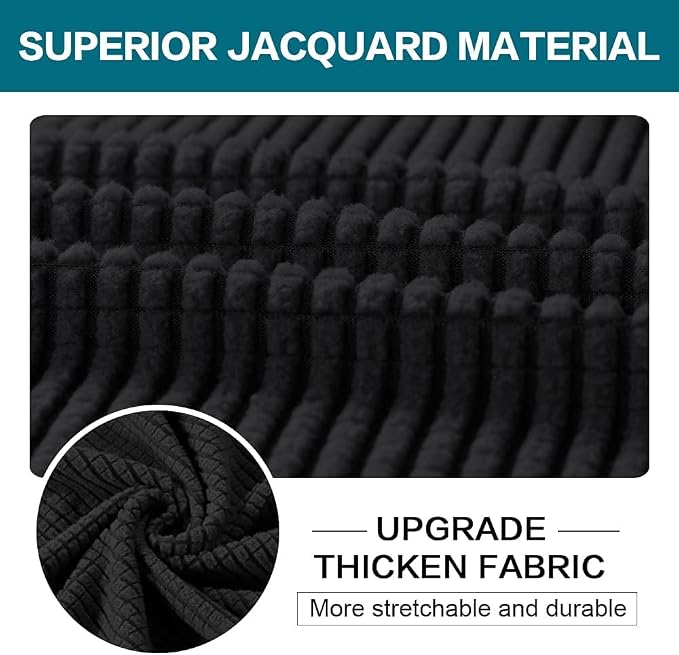 Turquoize 4 Piece Sofa Covers for 3 Cushion Couch Sofa Slipcover Soft Couch Cover for Dogs Washable Furniture Cover with 3 Individual Large Cushion Covers Feature Fabric (Large Sofa, Black)