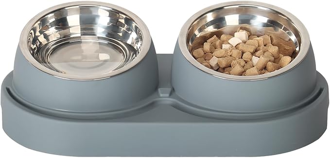 Cat Feeder and Water Dispenser, Feeding Station with Stainless Steel Bowls, Pet Food Dispenser for C for Dogs and Cats, Easy to Clean
