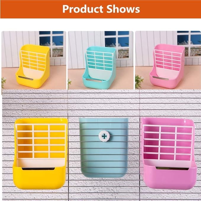 Rabbit Feeder, Hay Food Bin Feeder, Pink (Plastic), Adjustable, Removable Grass Rack, Stainless Steel Edge, for Rabbit, Guinea Pig, Chinchilla