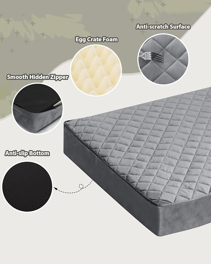 NUPIDA Orthopedic Dog Beds Large Sized Dog Waterproof Lining with Removable Washable Cover and Non-Slip Bottom, Quilting Pet Bed, 35x23 Inch, Dark Gray