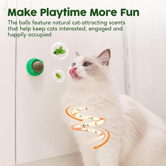 Potaroma Catnip Toys Balls 4 Pcs, Extra Cat Energy Ball, Edible Kitten Silvervine Toys for Cats Lick, Healthy Kitty Teeth Cleaning Dental Chew Toys, Cat Wall Treats (Green)
