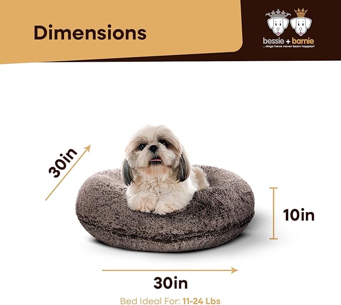 Bessie + Barnie Bagel Bed for Dogs and Cats – Round Pet Bed with 360-Degree Zipper, Waterproof Liner, Machine Washable Cover, Eco-Friendly Polyfill – Plush Donut Puppy Bed for Dogs