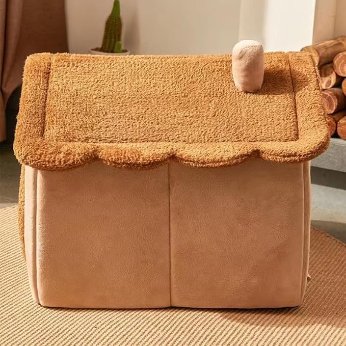 Cat Beds for Indoor Cats, Cute Bear Shape Cat Bed Cave, Pet House Cats Tent with Removable Cushion Pillow for Kittens Puppy Small Dogs (Brown, L-20.4 * 16.9 * 19.6in)