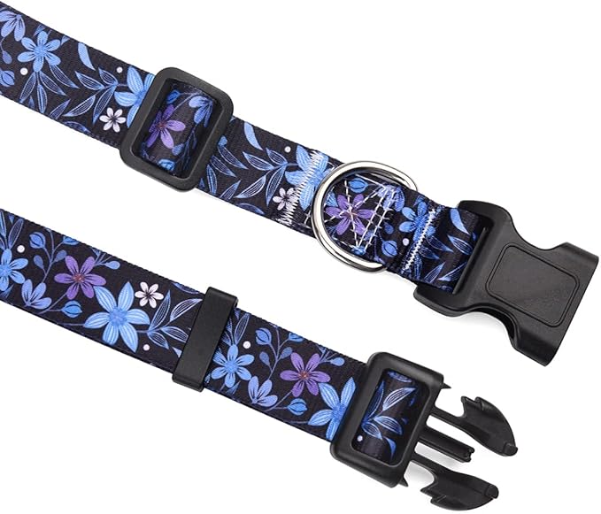 Mihqy Dog Collar and Leash Set with Bohemia Floral Tribal Geometric Patterns - Soft Ethnic Style Collar Adjustable for Small Medium Large Dogs(Blue Floral Set,XS)