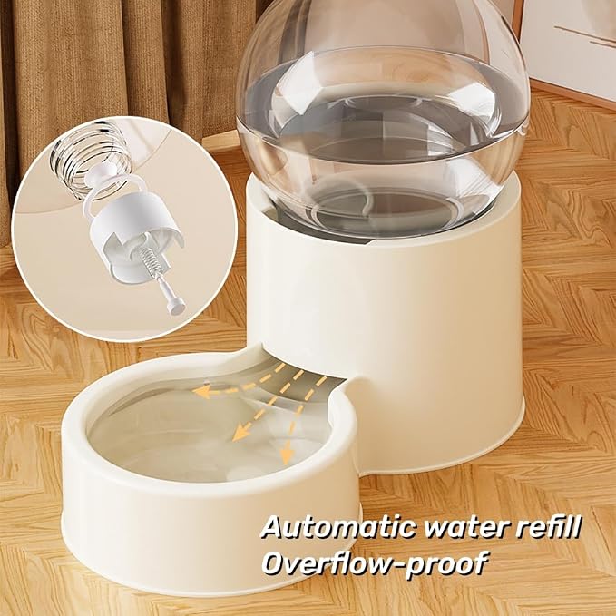 Automatic Pet Feeder and Water Dispenser Set with Pet Food Bowl,Gravity Dog Waterer and Food Feeder for Cats Dogs (Beige)