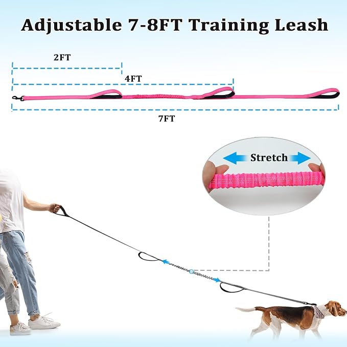 WYuZe 3 Handle Dog Leash for Medium Large Dogs, Bungee Dog Training Leash | 7FT, Reflective, Heavy Duty Nylon, Shock Absorbing, Triple Padded Traffic Handles, No Pull Walking Hiking