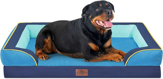 Comfort Expression Orthopedic Dog Bed for Extra Large Dogs 45x35 Inch, Waterproof Egg Crate Foam XL Pet Bed with Bolsters, Dog Couch with Washable Cover & Non-Slip Bottom, New Jersey