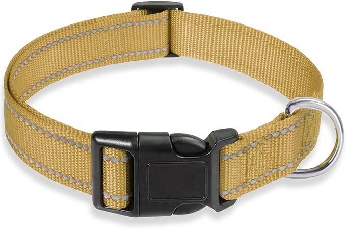 Reflective Dog Collar with Buckle Adjustable Safety Nylon Collars for Small Medium Large Dogs, Brown L