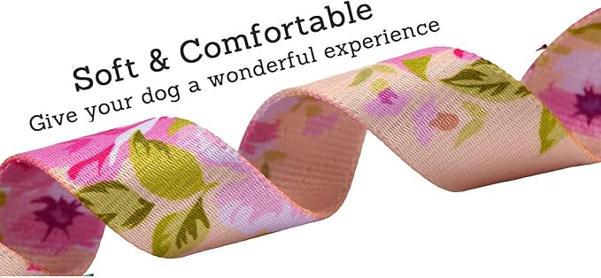 Mihqy Dog Collar and Leash Set with Bohemia Floral Tribal Geometric Patterns - Soft Ethnic Style Collar Adjustable for Small Medium Large Dogs(Pink Rose Set,L)