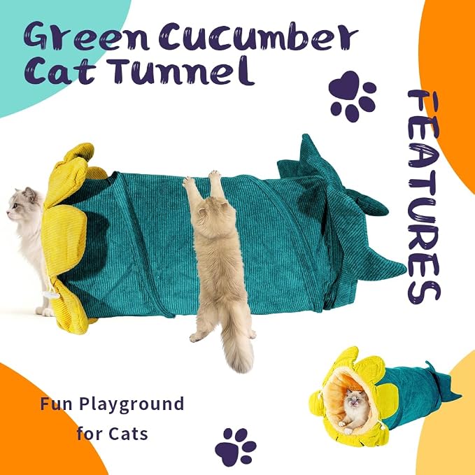 Cat Tunnel with Hanging Toys, Cat Toys Kitten Toys Assorted, Indoor Activity Center for Cats and Kittens, 10 x 22 inches (Blue & Green)