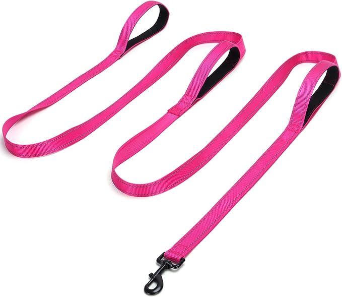 3 Handle Dog Leash, 10FT Triple Handle Reflective Stitching with Padded Traffic Handles, Heavy Duty, Training Pet Lead for Control and Safety (Pink)