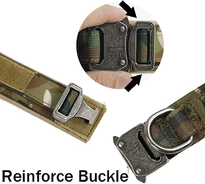 Tactical Dog Collar and Leash Set Adjustable Military Nylon Dog Collar with Control Handle and Heavy Duty Metal Buckle for Large Dogs（Camo M