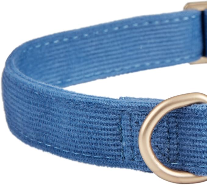 Soft Corduroy Dog Collar and Leash Set Adjustable Durable Dog Collars with Metal Buckle and Lead for Large Dogs,Royal Blue