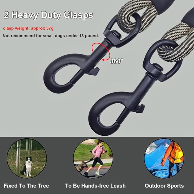 BTINESFUL 50ft Dog Tie-Out Long Tether Rope Leash, 8ft 12ft 20ft 30ft 75ft Dog Lead for Yard- Great for Large Medium Dogs Outdoor Training, Playing, Camping, or Backyard (50ft, Beige Black)