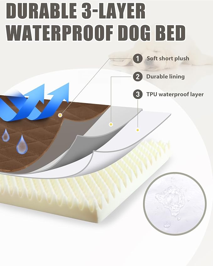 NUPIDA Orthopedic Dog Beds for Extra Large Dogs Waterproof with Removable Washable Cover and Non-Slip Bottom, Quilting Dog Mattress for Crate, 47x29 Inch, Brown