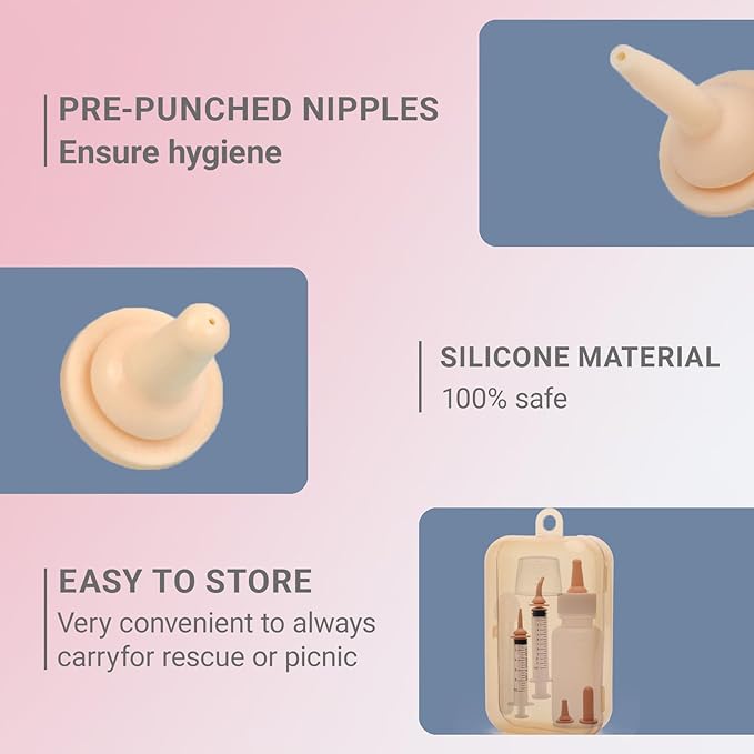 Newborn Pet Feeding Kit, Kitten Bottle Feeding Set with Nursing Nipples, Portable Storage, Emergency Ready, Replaceable Accessories for Kittens Puppies