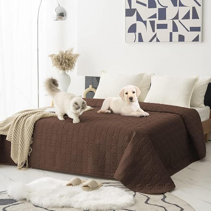 Tcksstex Waterproof and Anti-Slip Dog Bed Cover and Pet Blanket Sofa Pet Bed Mat ，car Incontinence Mattress Protectors Furniture Couch Cover for Most Cats Dogs, Pets（82x102-Chocolate）