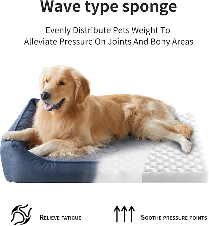 Tidore Orthopedic Dog Beds for Medium Dogs, Durable Egg Crate Foam Sofa Dog Bed wit Washable Removable Cover,Waterproof Lining,Pet Bed for Large Dogs (Peacock Blue, 26.4" L x 21.7" W x 6.2" Th)