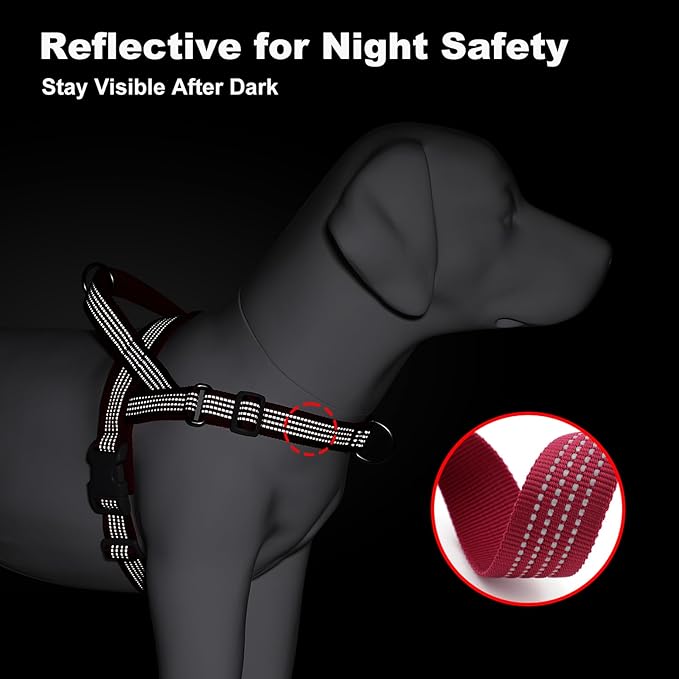 No Pull Dog Harness with Handle, Adjustable Soft Mesh Padded Reflective Walking Harness with Front Clip for Small Medium Large Dogs – Quick Fit No Escape for Training and Hiking (Red, XL)