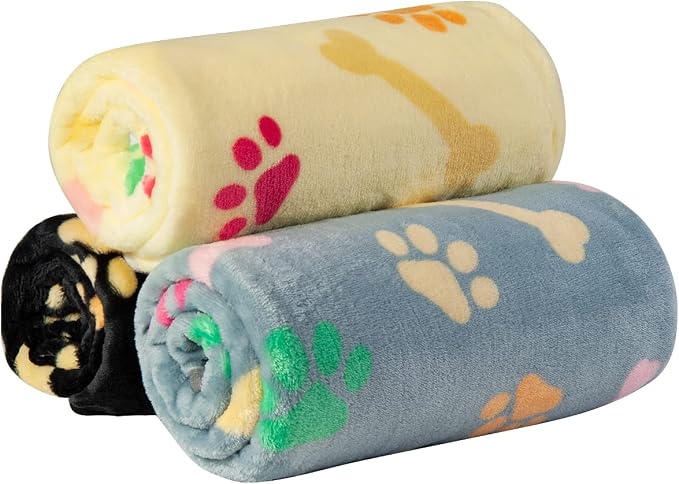 Dono 1 Pack 3 Dog Blankets, Soft Fluffy Fleece Pet Blanket Warm Sleep Mat Paw Print Design Puppy Kitten Throw Blankets Doggy Blanket for Dogs
