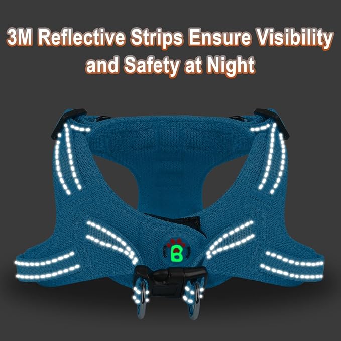 BARKBAY Dog Harness, Reflective Adjustable Puppy No Pull Harness, Breathable Soft, Blue, XXS