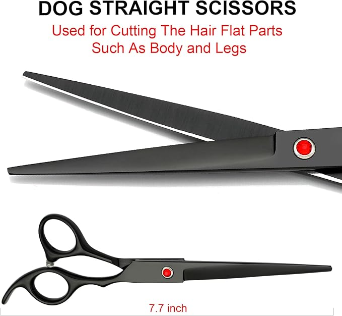 TINMARDA Dog Grooming Kit, Titanium Black Stainless Steel Dog Grooming Scissors with Curved Shears, Black Finger Rings - 5 Piece Sharp Durable Pet Shears for Dogs Cats At Home Salon-Quality Grooming