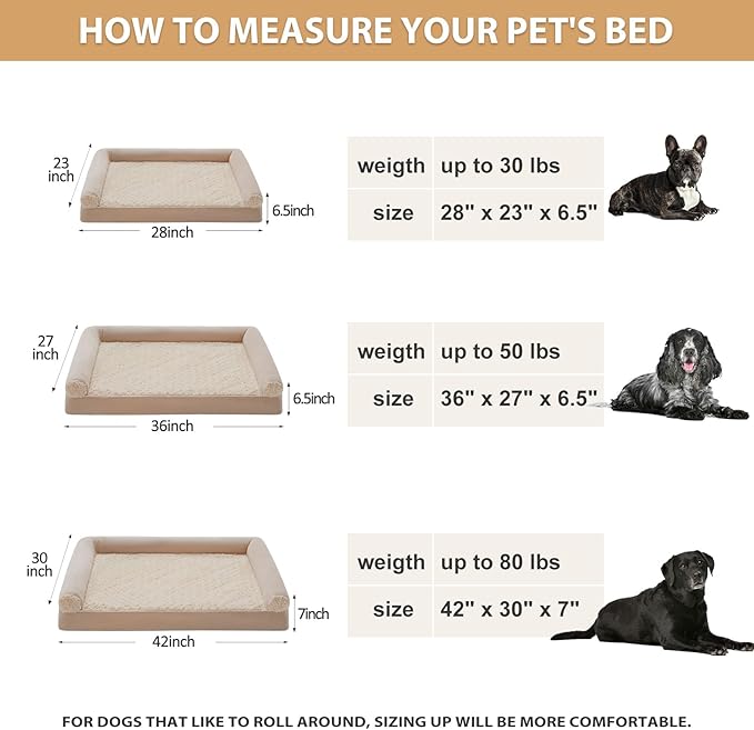 BFPETHOME Orthopedic Washable Dog Beds Large Sized Senior Dog for Comfy Sleeping with Removable Cover, Waterproof Big Soft Pet Couch Bed for Dogs Rerlax