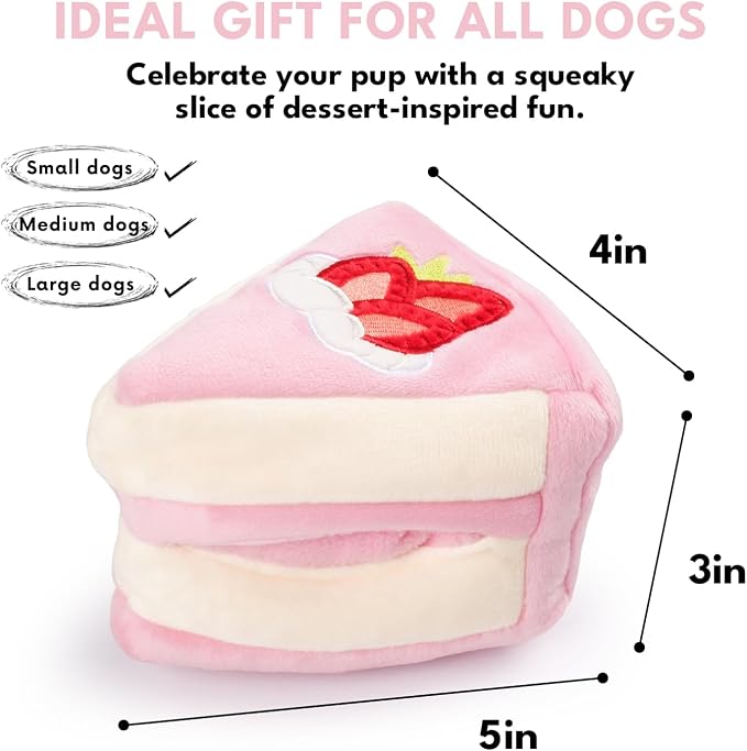 CHEWFFON Dog Birthday Toy - Interactive Strawberry Cake Snuffle Puzzle for Enrichment, Squeaky Crinkle Puppy Toy for Boredom & Mental Stimulation, Indoor Brain Game for Small Medium Dogs