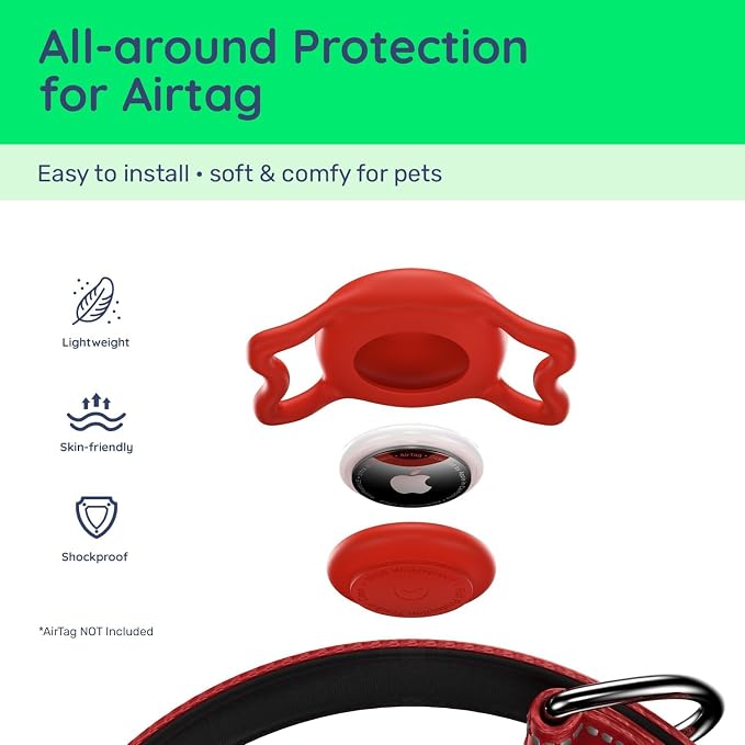 Airtag Dog Collar, Reflective Ultra-Durable Nylon Padded with QR Buckle & IP68 Waterproof Air Tag Holder Compatible for Apple AirTag, Comfortable for Small Medium Large Dogs (Red,XL)