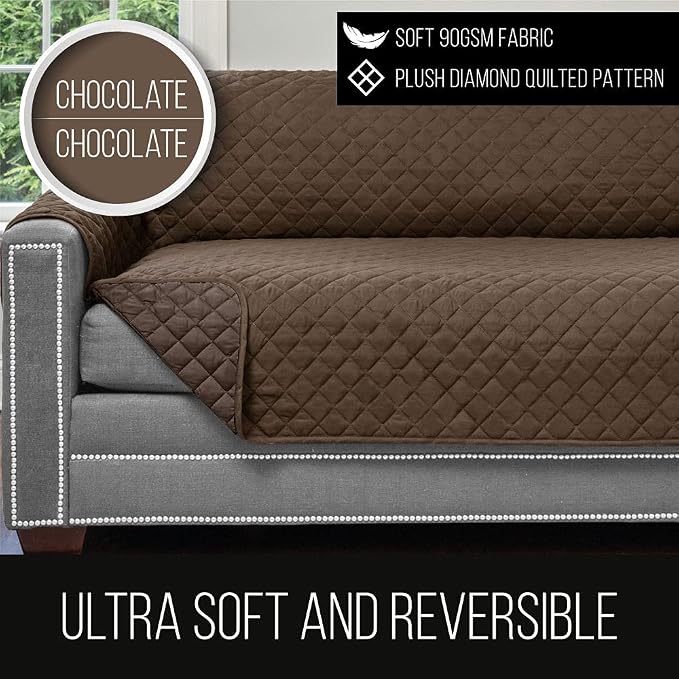 Sofa Shield® Couch Recliner Covers for Dogs, Reversible Furniture Protector with Strap, Stain and Tear Resistant Cushion Cover, 28 inch Seat, Machine Washable Slipcover Pets, Cats, Chocolate