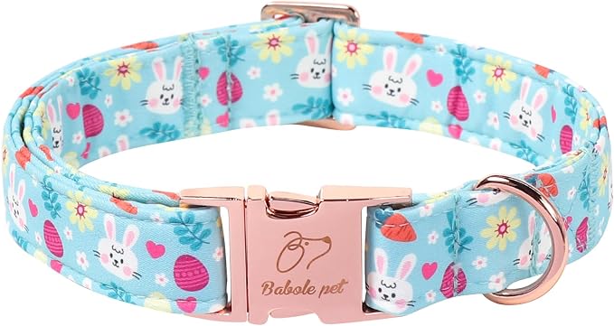 Easter Dog Collar, Cute Blue Bunny Easter Collar for Boy Girl Dogs, Adjustable Heavy Duty Spring Holiday Dog Collars for Small Medium Large Dogs with Metal Buckle XL