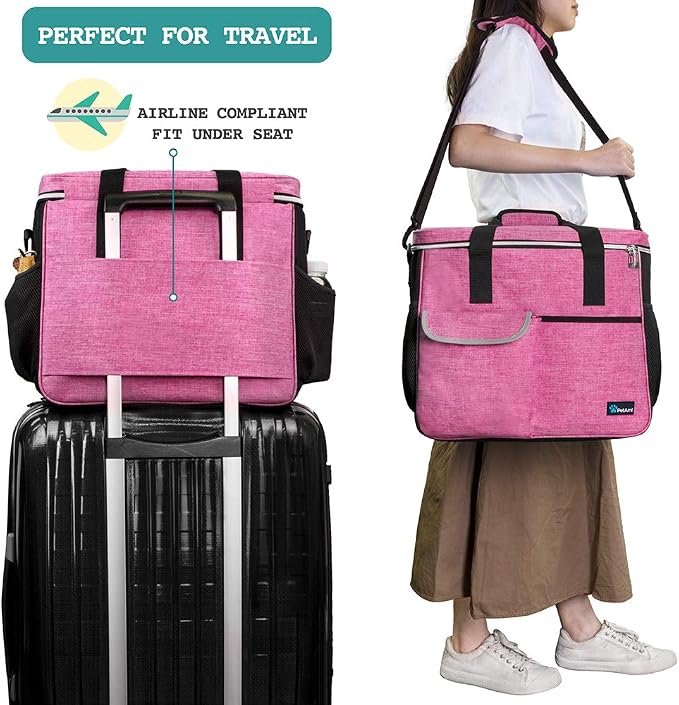 PetAmi Dog Travel Bag Organizer, Pet Travel Kit with 2 Food Containers & 2 Collapsible Dog Bowls, Pet Supplies Tote with Luggage Sleeve, Weekend Road Trip Camping Essentials, Pink, Large