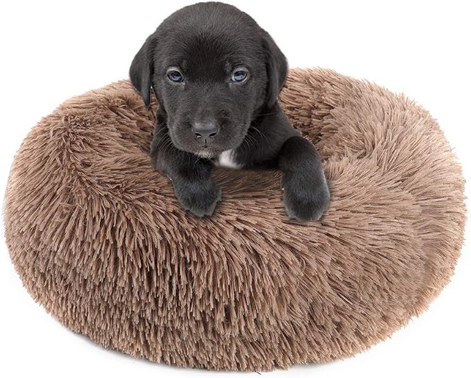 otoez Kitten Puppy Bed Extra Small XS Round Dog Cat Beds Anti Anxiety Plush Pet Calming Donut Bed with Non-Slip Waterproof Bottom, Washable (15.7", Khaki)
