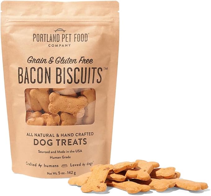 Portland Pet Food Company Bacon Dog Treats Healthy Biscuits for Large Medium & Small Dogs - Grain-Free, Human-Grade, All Natural Dog Cookies, Snacks & Training Treats - Made in the USA - 5 oz