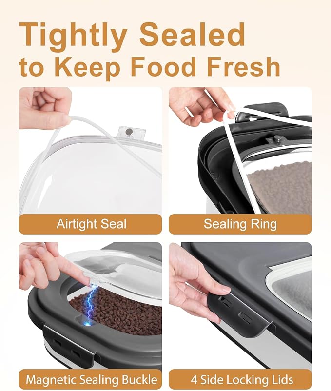 20-30 Lbs Rice Storage Container,Collapsible Food Storage Containers with Rolling Wheel Airtight Locking Lid,Flour Storage Container with Cup and Scoop,Suitable for Food,Rice,Pet Food,Flour