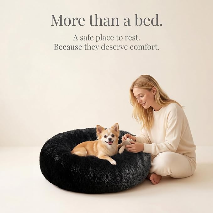 nononfish Puppy Beds for Small Dogs Washable 19" Black Calming and Anxiety Pet Beds Fluffy and Plush Durable Small Dog Bed