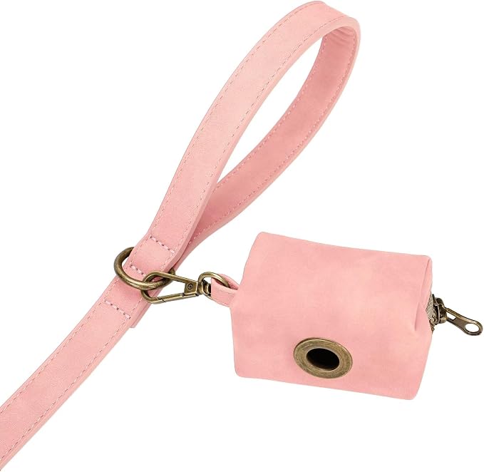 Didog Stylish PU Leather Dog Leash for Small Dogs, Easy to Clean 5ft Small Dog Leash with Metal Tangle-Free Clip, Cute and Fashionable for Walking, Running and Training,Pink, S