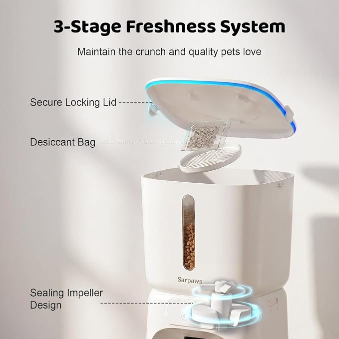 SARPAWS Automatic Cat Feeder, 6L WiFi Smart Pet Food Dispenser with App Control, Elevated 5° Slanted Stainless Steel Bowl, Timed Feeding for Cats and Dogs, Voice Recorder, Dual Power Supply