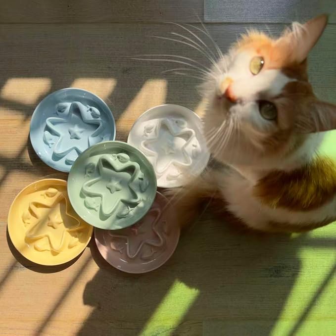 3 Pcs Cat Slow Feeder Bowl – Whisker Friendly Melamine Puzzle Feeding Cat Bowl for Slow Eating – Wet & Dry Food – Dishwasher Safe, Lightweight, Non-Slip (Shell White + Seafoam Green + Buttercream