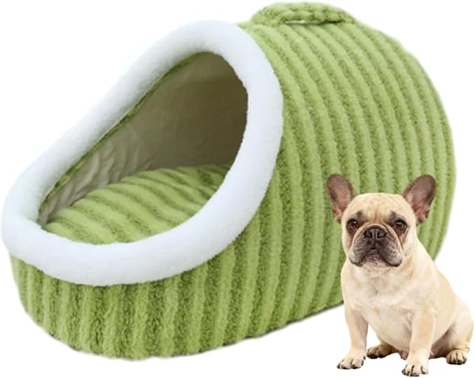 Warm Nest Bed, Soft Cozy Pet Cave with Removable Cushion, Non-Slip Washable Soft Slipper Cave for Small and Medium Pets (Green, Small)