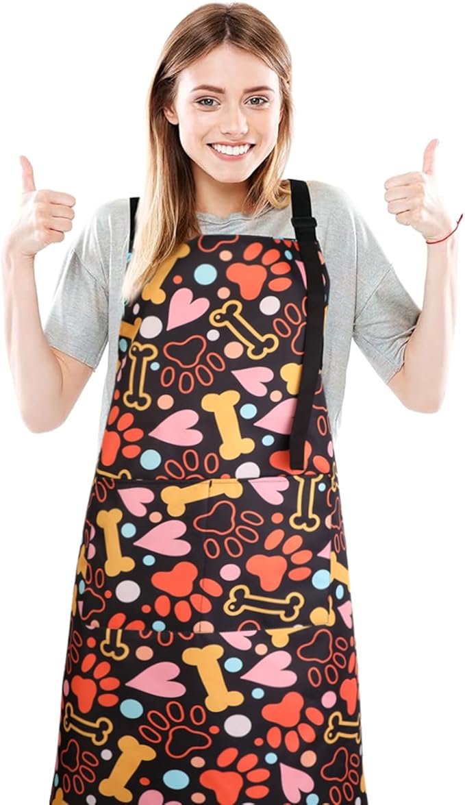 Dog Grooming Waterproof Apron with 2 Pockets, Cute Animals Puppy Dog Pets Apron