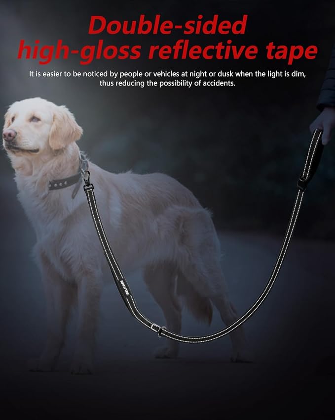Hands Free Dog Leash & Car Seatbelt, 5.3-7.9ft Crossbody Dog Belt with Dual Soft Handles, Shock-Absorbing, 360° Clip, Reflective Design for Walking, Running, Hiking, Travel. (Black)