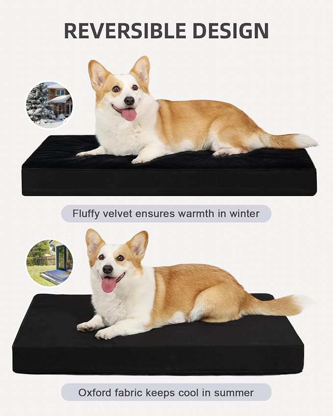 KSIIA Orthopedic Dog Bed Crate Waterproof Pet Mats for Small Dogs Deluxe Plush Washable Pet Bed with Egg Crate Foam & Removable Cover, 23 x 17 Inch, Black