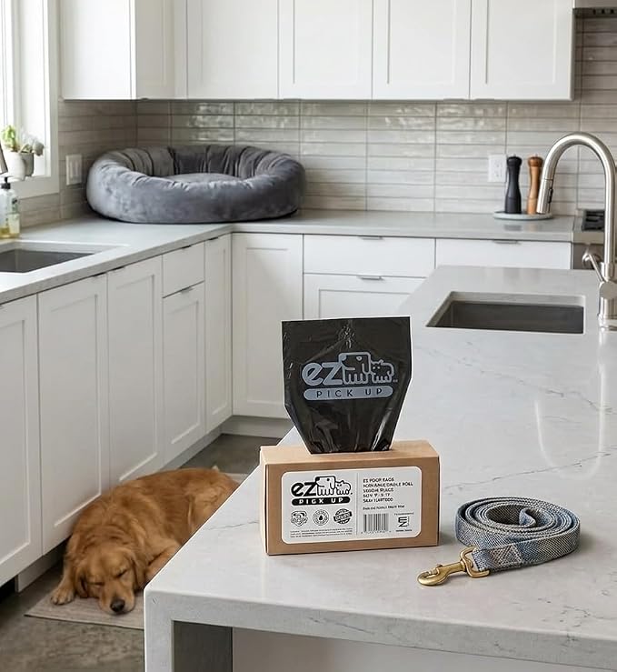 1000 EZ Pick Up Dog Waste Bags Poop Bag Black Color Large Poopy Puppy | heavy duty, poo training, one large roll, black poop bags, extra large, leak proof
