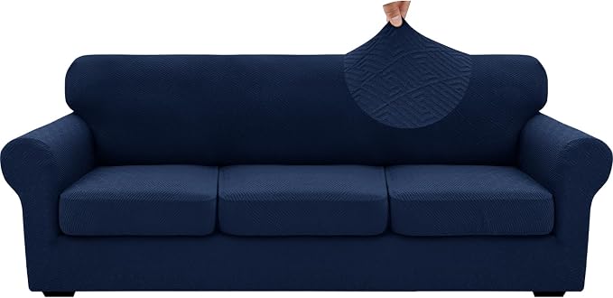 XINEAGE 2026 New 4 Pieces Extra Large Couch Covers for 3 Cushion Sofa Super Stretch Sofa Cover for 3 Large Seat Cushion Universal Slip Cover for Living Room (Navy Blue), 91"-110"(3 Cushions)