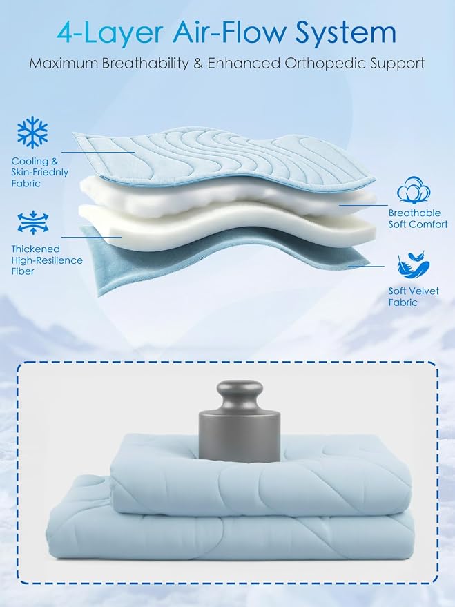 BECEMURU Dog Cooling Mat, Q-MAX＞0.46 Thickened Breathable Cold Pad for Summer Active Dog, 60"x40" Portable Washable Kennel Crate Pet Bed, Rapid Cooling Durable Non-Gel Blue