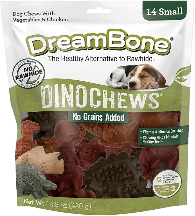 Dreambone Small Dinochews, Grain Free Dog Chews, 14 Count (Pack of 24)