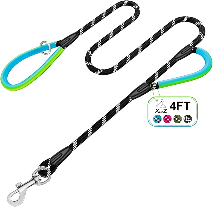 Dog Leash Heavy Duty 4/5/6ft XiaZ 2 Handles Dog Leashes for Medium Large Dogs 1/2 Inch 1000lb Strength Reflective PVC Waterproof-Handles Metal Hook Dual-Handle Rope Leash Nighttime Safety